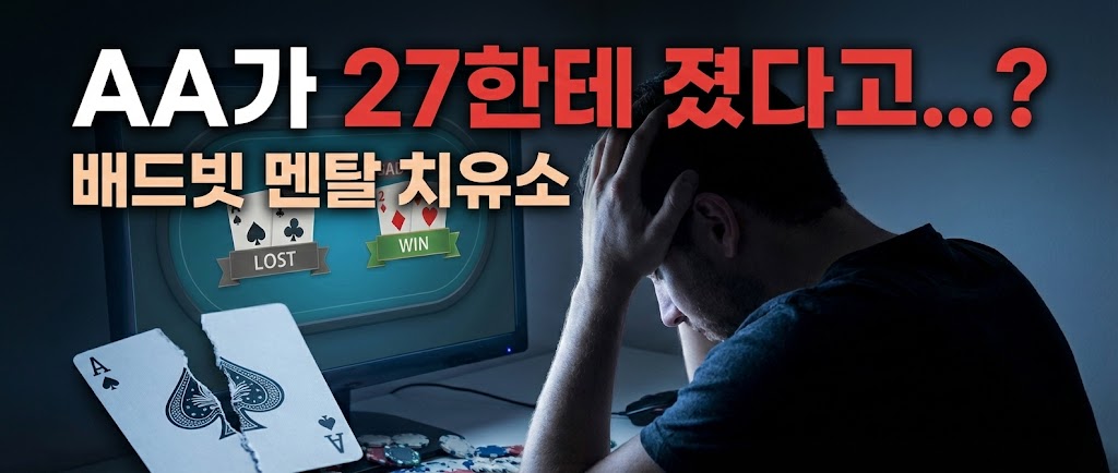 "AA가 27한테 졌다고...?"라는 문구와 함께 배드빗으로 괴로워하는 플레이어의 모습을 담은 '배드빗 멘탈 치유소' 페이지 배너 이미지.