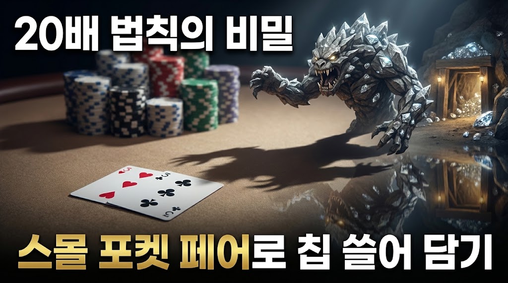 텍사스 홀덤 포커 테이블에서 플레이어가 포켓 2(2♠, 2♦) 핸드를 들고 플랍에 떨어진 2♣와 함께 강력한 셋(Set)을 완성한 모습. 배경에는 다양한 색상의 포커 칩 스택이 거대하게 쌓여 있음.