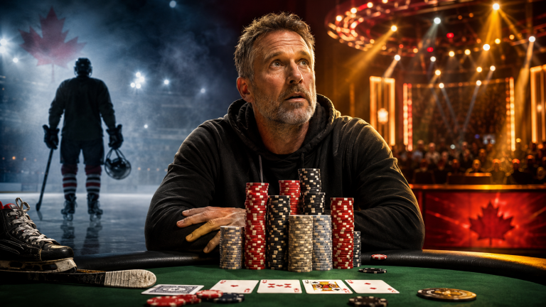 그레그 뮬러 WSOP 파이널 테이블 뉴스 이미지로 캐나다 하키 선수 출신 포커 플레이어의 메인 이벤트 우승 도전과 칩 리더 경쟁을 강조한 썸네일