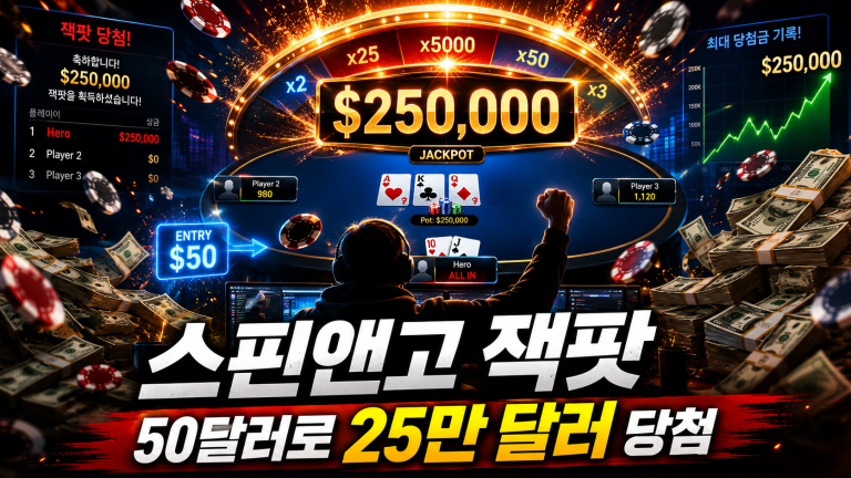 포커스타즈 스핀앤고 50달러 참가비 25만 달러 잭팟 당첨 온라인 포커 뉴스 이미지